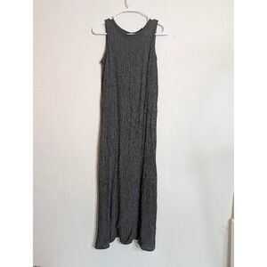 Eileen Fisher Size S Plaid Sleeveless Midi Dress Black Comfort Rayon Lagenlook